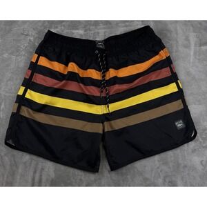 Spicy Tuna Swim Trunks Men's Size XLarge Lined Drawstring Shorts Black Stripes